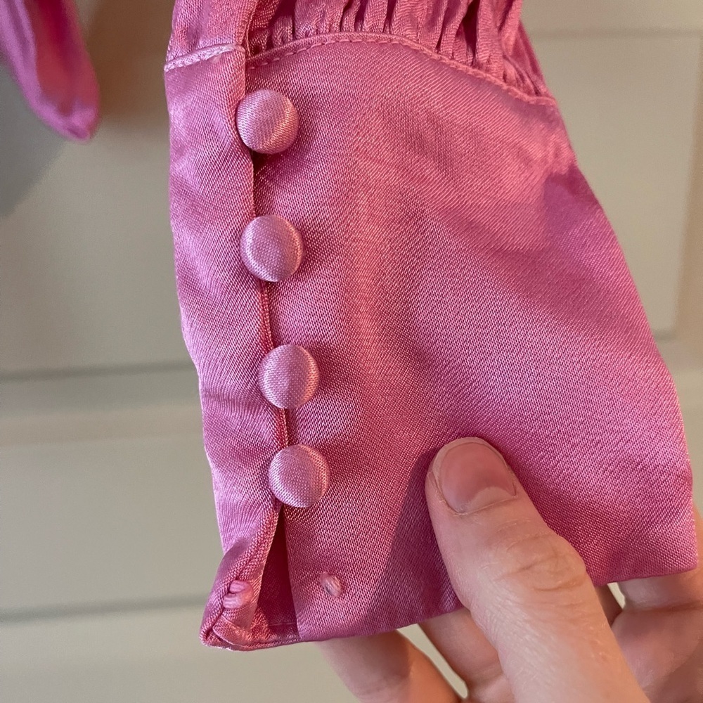 Bardot Pink Satin Long Sleeve Crop Top Small - Picture 4 of 5